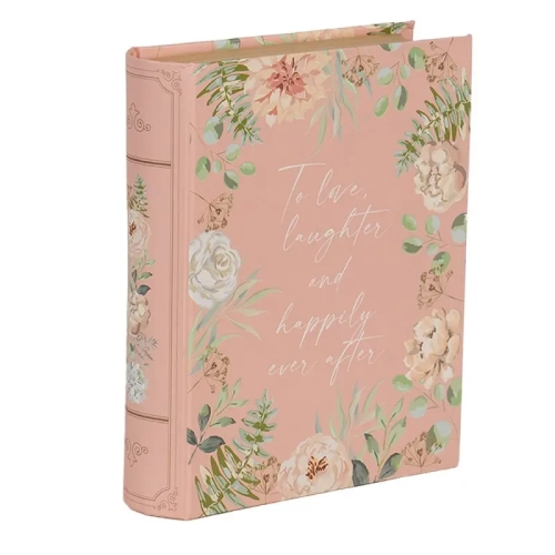 Pudełko książka Aurora romantyczny róż z kwiatowym motywem i napisem