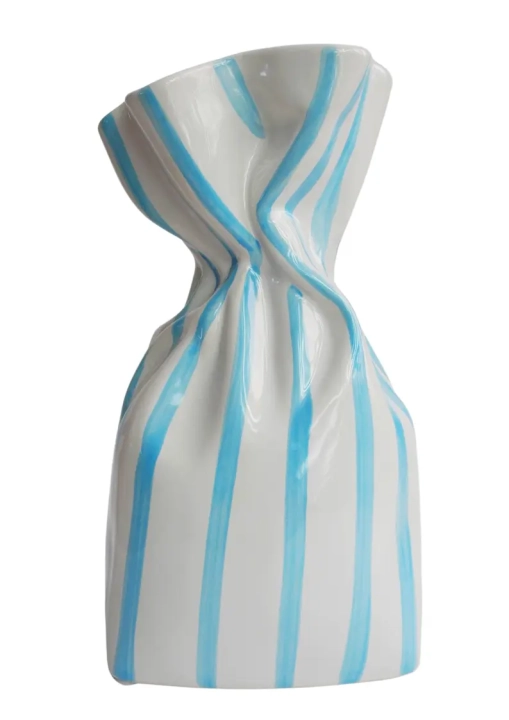 Wazon ceramiczny Riviera biało-niebieski w paski – nowoczesna dekoracja wnętrza
