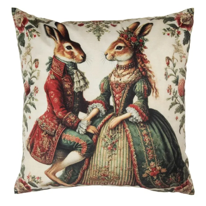 Poszewka dekoracyjna 45x45 cm z zajęcą parą w stylu retro