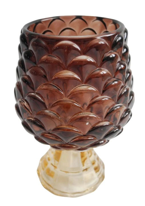 Szklany świecznik na tealight w kolorze brązowym na nóżce