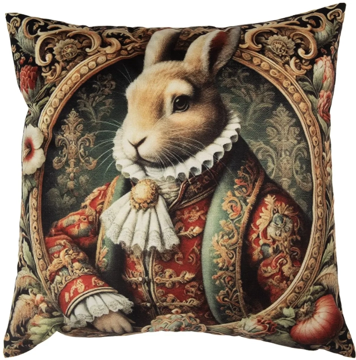 Poszewka dekoracyjna z królikiem w eleganckim stroju 45x45 cm
