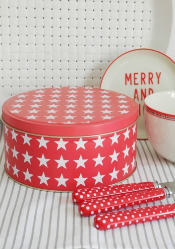 Puszka świąteczna czerwona w białe gwiazdki