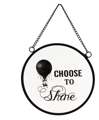 Szklany okrągły szyld na łańcuszku