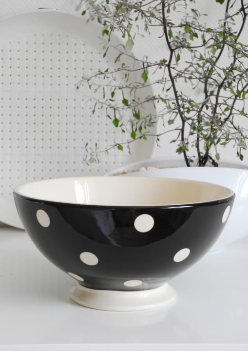 Miska ceramiczna czarna w białe grochy