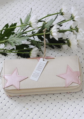 Portfel damski beżowy z różowymi gwiazdkami
