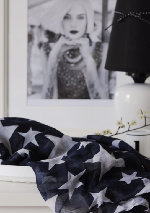 Bawełniany szalik granatowy w białe gwiazdki – stylowy dodatek na chłodniejsze dni