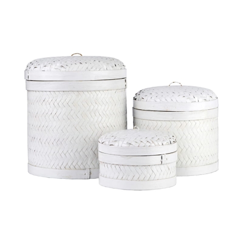 Biały pojemnik dekoracyjny z naturalnych materiałów