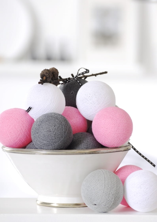 Cotton Ball Lights  20 szt. kolor szary i różowy