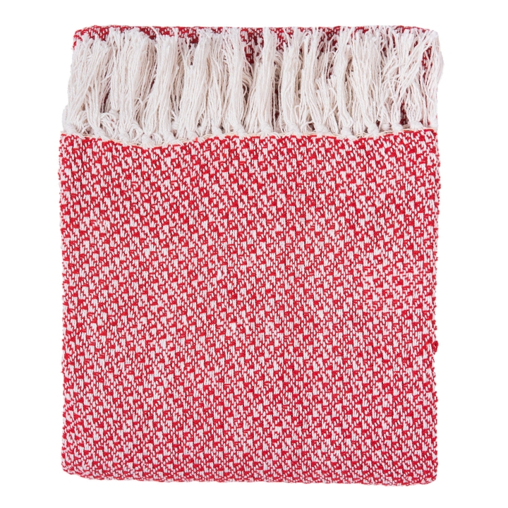 Czerwony koc dekoracyjny bawełniany jako narzuta do salonu